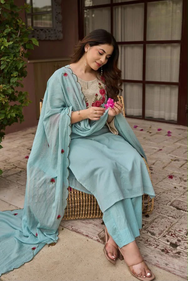 Premium Floral Embroidered 3 Piece Salwar Suit Set for Women