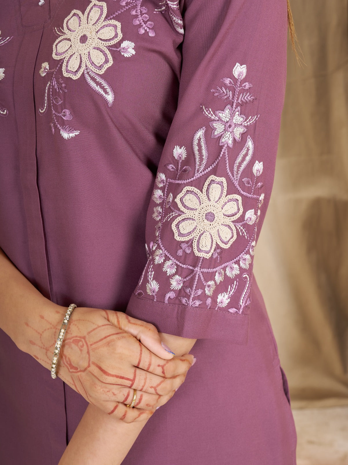 Floral Embroidered V-Neck Kurta Pant Co-Ord Set for Women