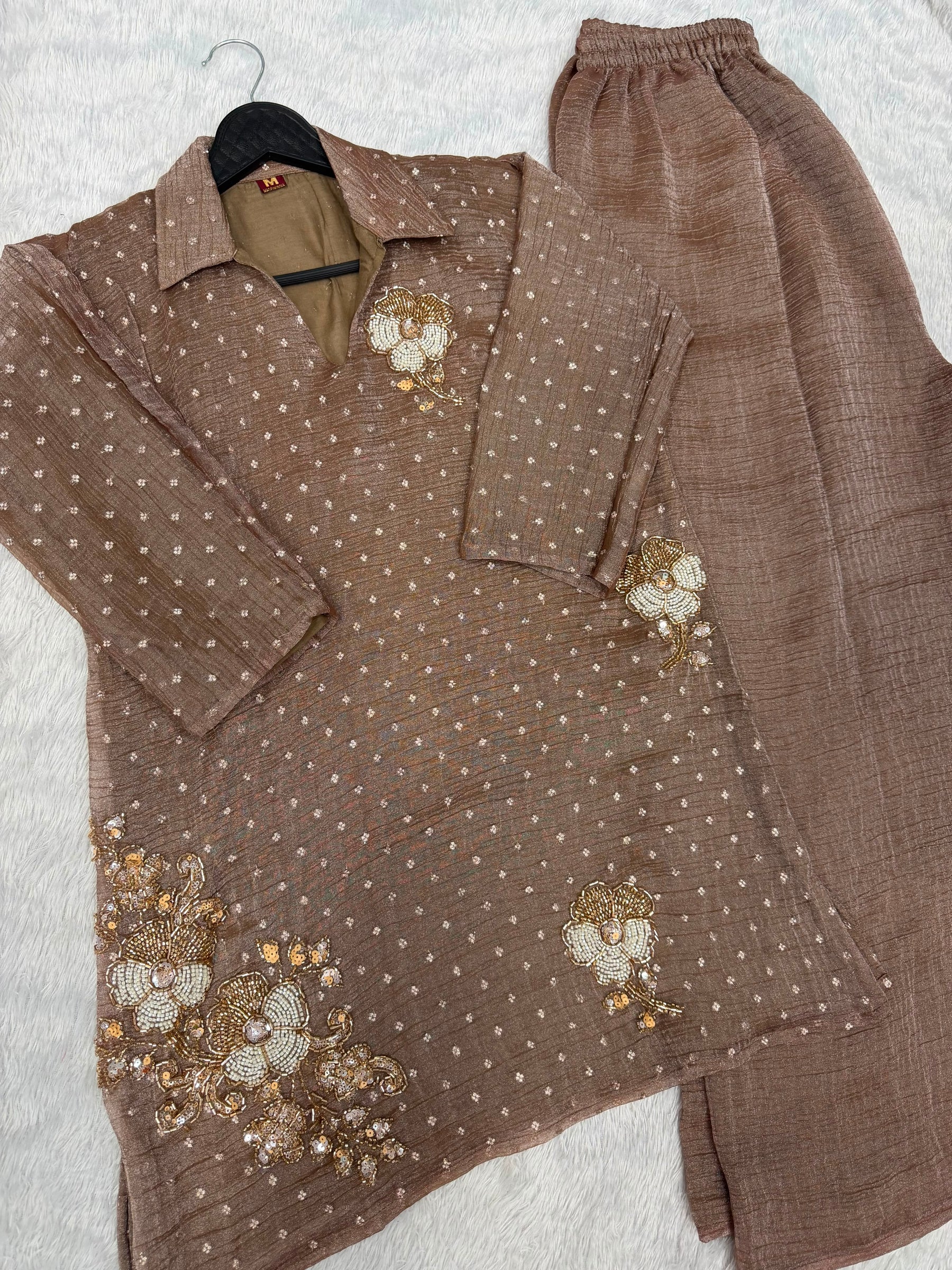 Women’s Mauve Embroidered Kurta Pant Co-Ord Set | Elegant Casual Ethnic Wear