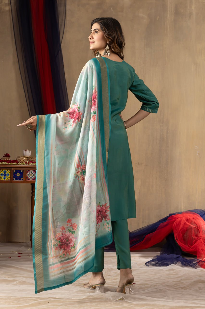Women's Dusty Rose Embroidered Kurta Set with Floral Dupatta | Premium Ethnic Wear
