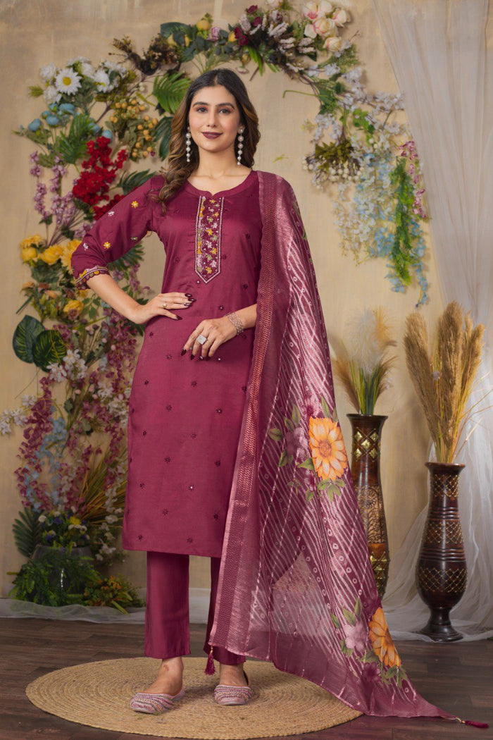 Women's Mustard Yellow Embroidered Kurta Set with Floral Printed Dupatta | Ethnic Wear for Festive & Casual Occasion