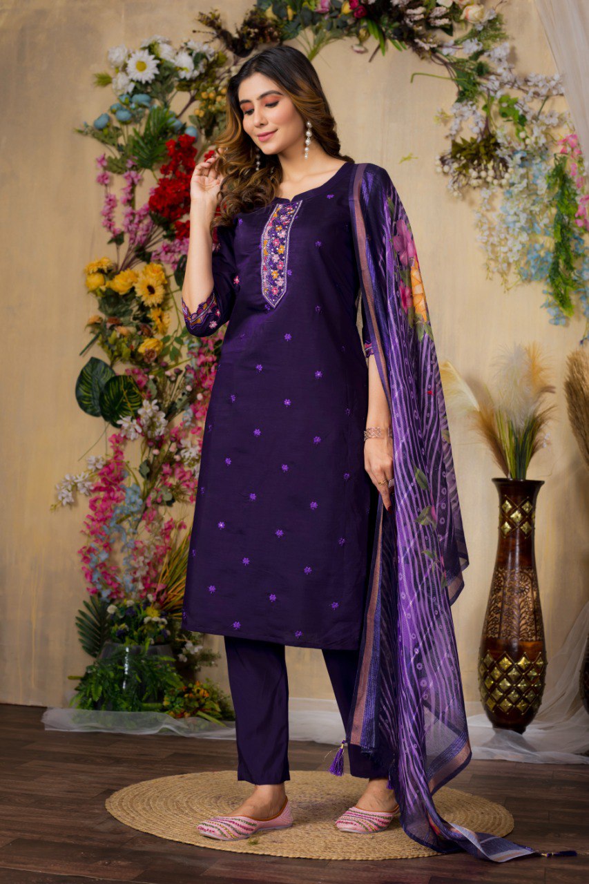 Women's Mustard Yellow Embroidered Kurta Set with Floral Printed Dupatta | Ethnic Wear for Festive & Casual Occasion