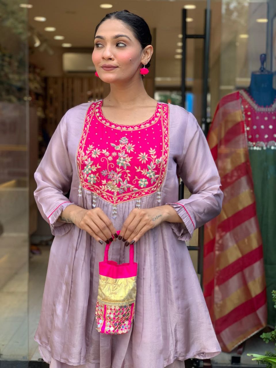 Women's Lavender Embroidered Peplum Kurta with Palazzo Set | Ethnic Party & Festive Wear