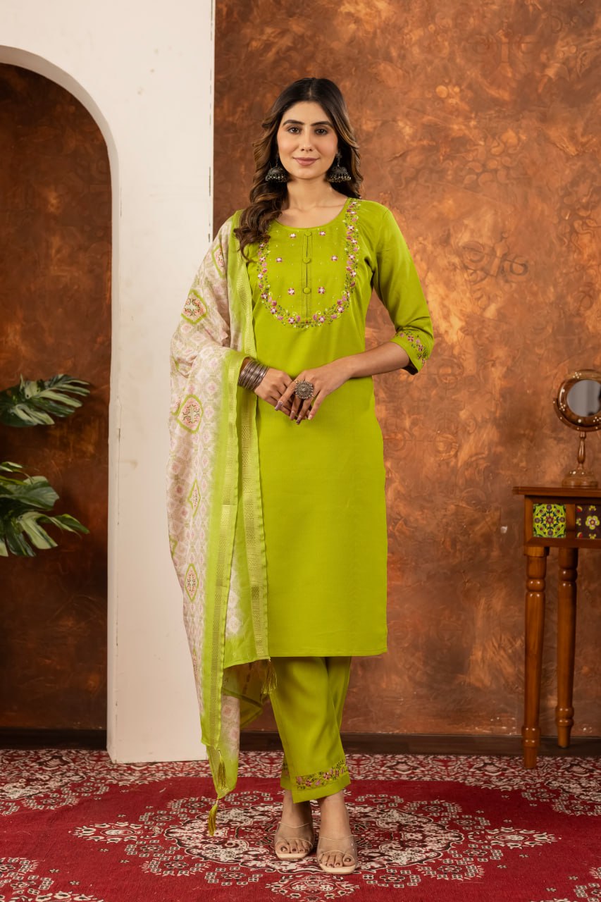 Elegant Off-White Embroidered Cotton Kurta Pant Set with Printed Dupatta for Women | Festive & Casual Ethnic Wear
