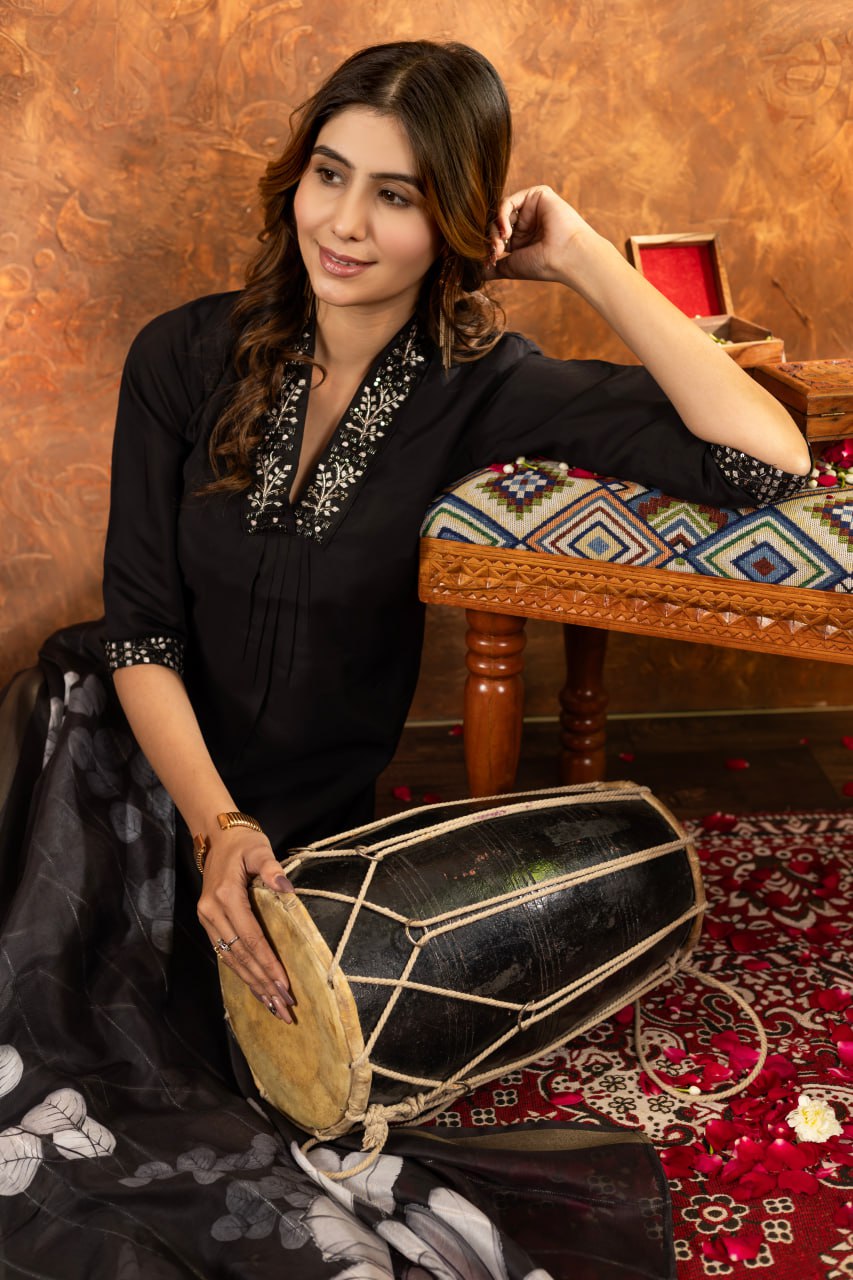 Women's Premium Cotton Embroidered Straight Kurta Pant & Floral Printed Organza Dupatta Set