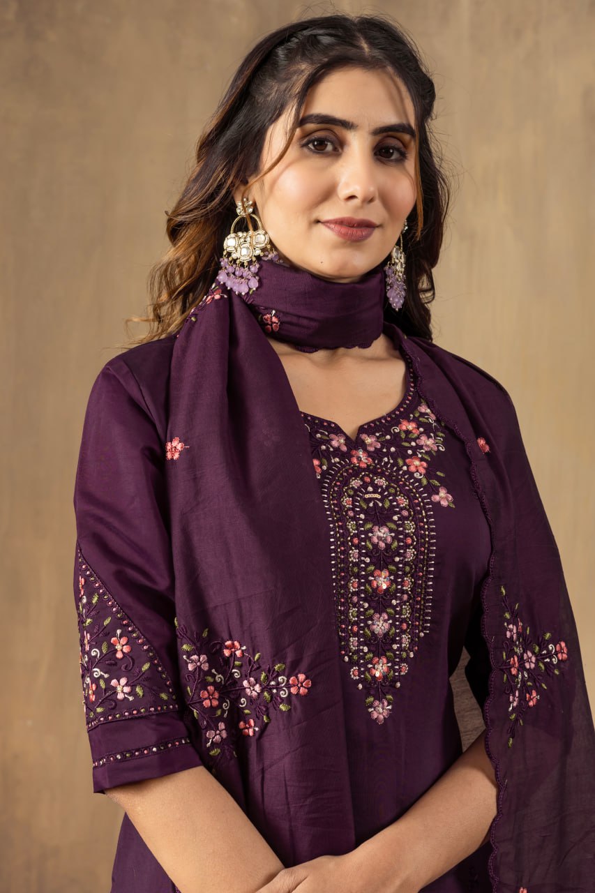 Women's Mustard Yellow Embroidered Kurta Pant Dupatta Set | Elegant Ethnic Wear