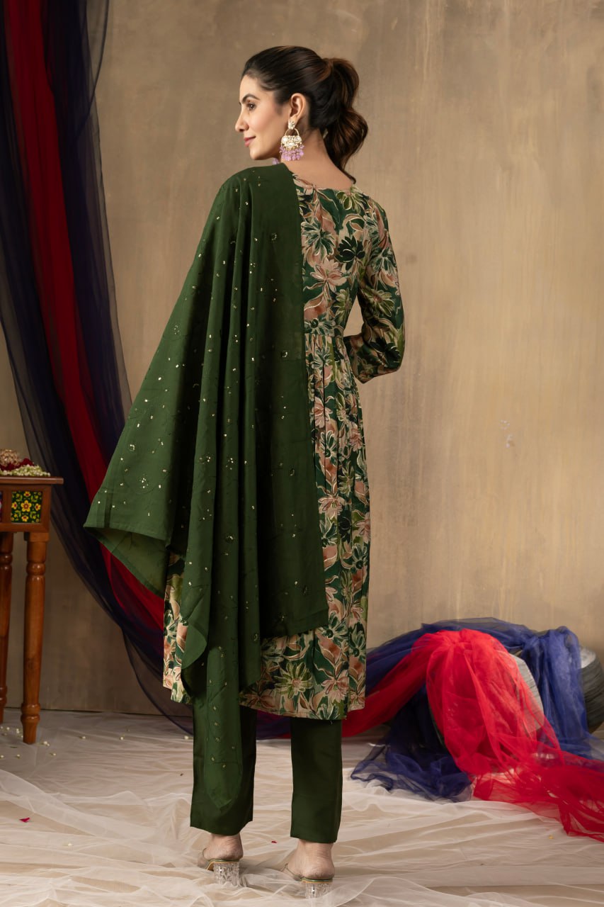 Elegant Teal Embroidered Straight Kurta with Printed Chiffon Dupatta for Women | Ethnic Salwar Suit Set