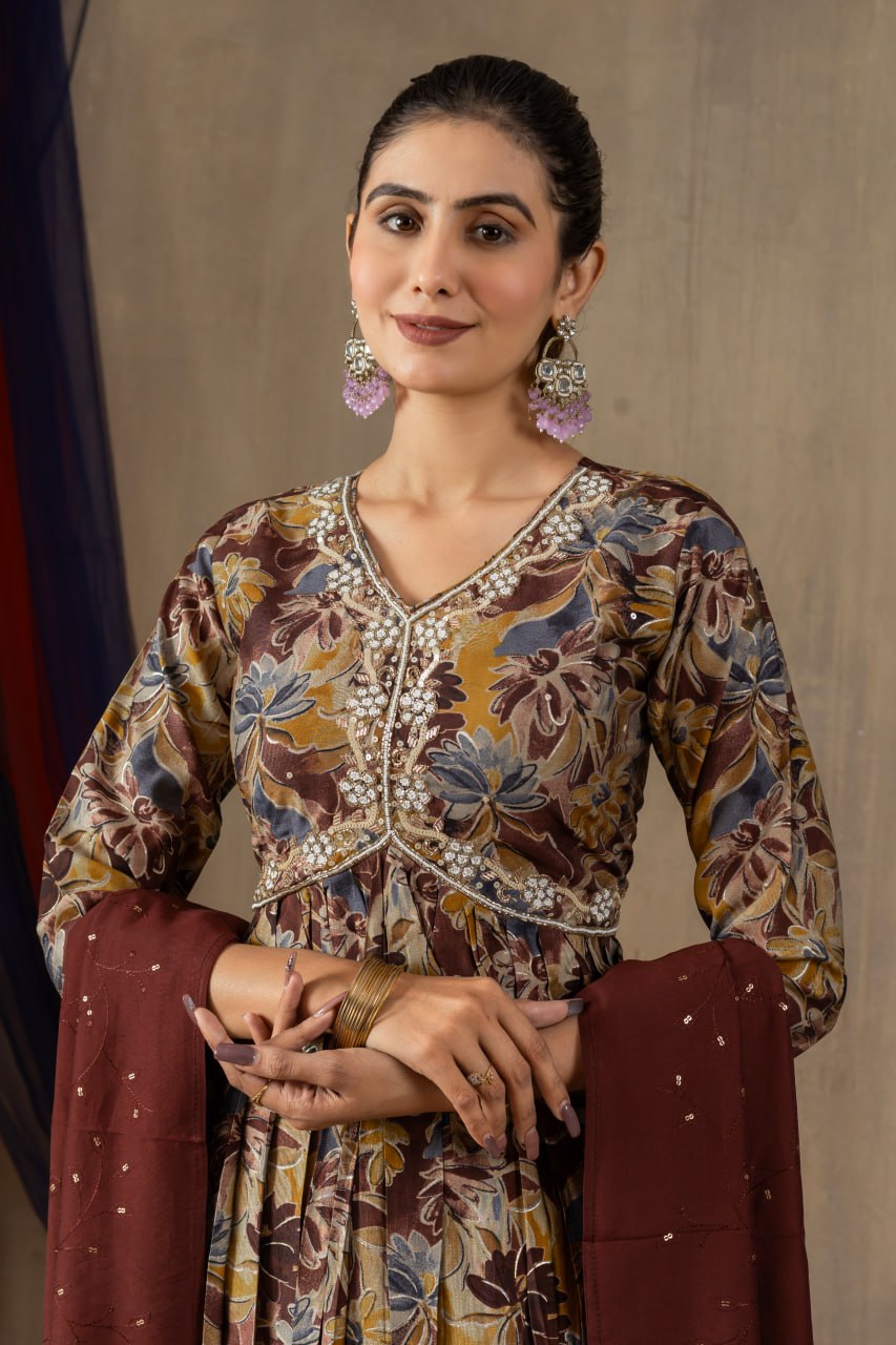 Elegant Teal Embroidered Straight Kurta with Printed Chiffon Dupatta for Women | Ethnic Salwar Suit Set