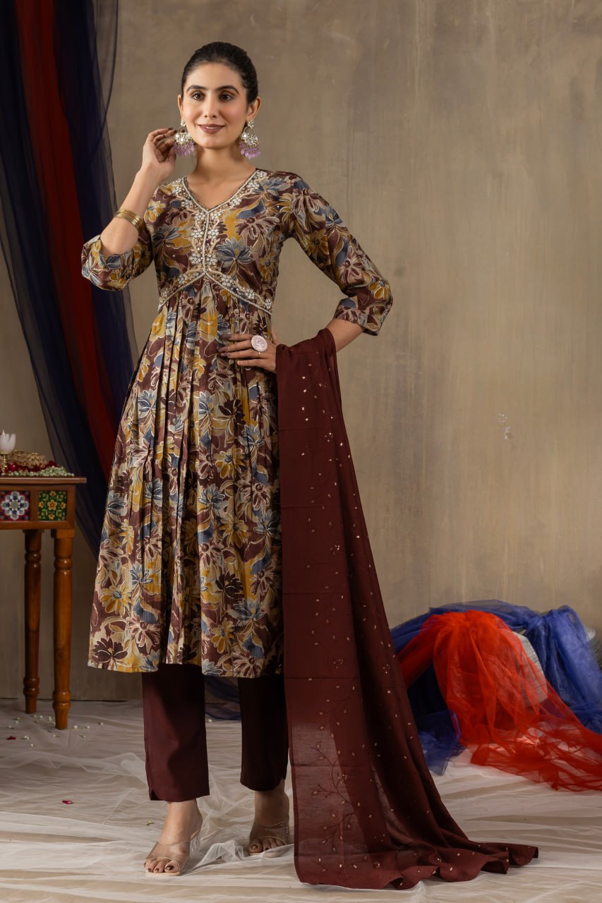 Elegant Teal Embroidered Straight Kurta with Printed Chiffon Dupatta for Women | Ethnic Salwar Suit Set