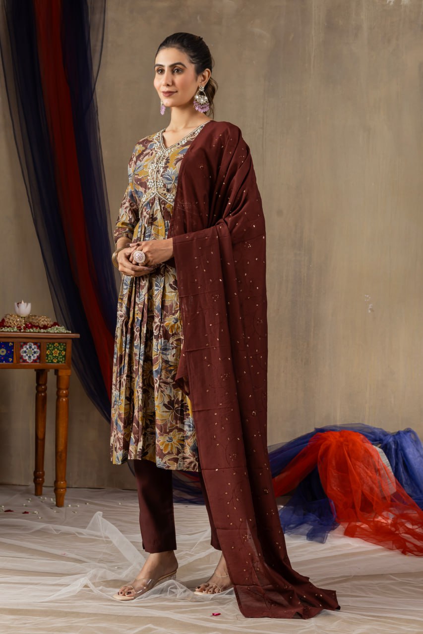 Elegant Teal Embroidered Straight Kurta with Printed Chiffon Dupatta for Women | Ethnic Salwar Suit Set