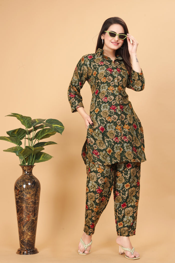 ILARAA Women's Floral Printed Rayon Co-Ord Set | Premium 100% Rayon | 2 Piece Top & Pant Set