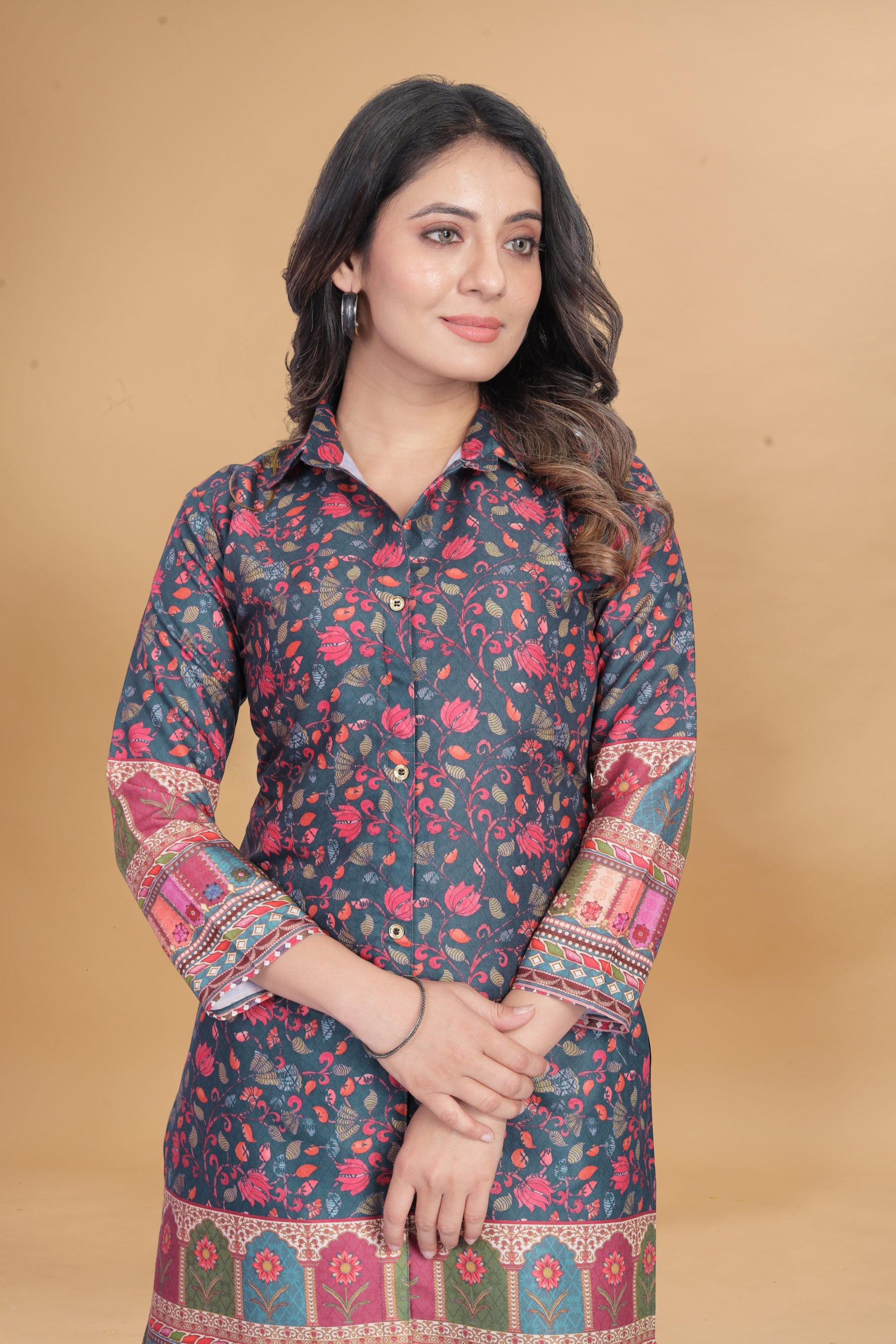 ILARAA Women's Floral Printed Cotton Rayon Co-Ord Set Front View