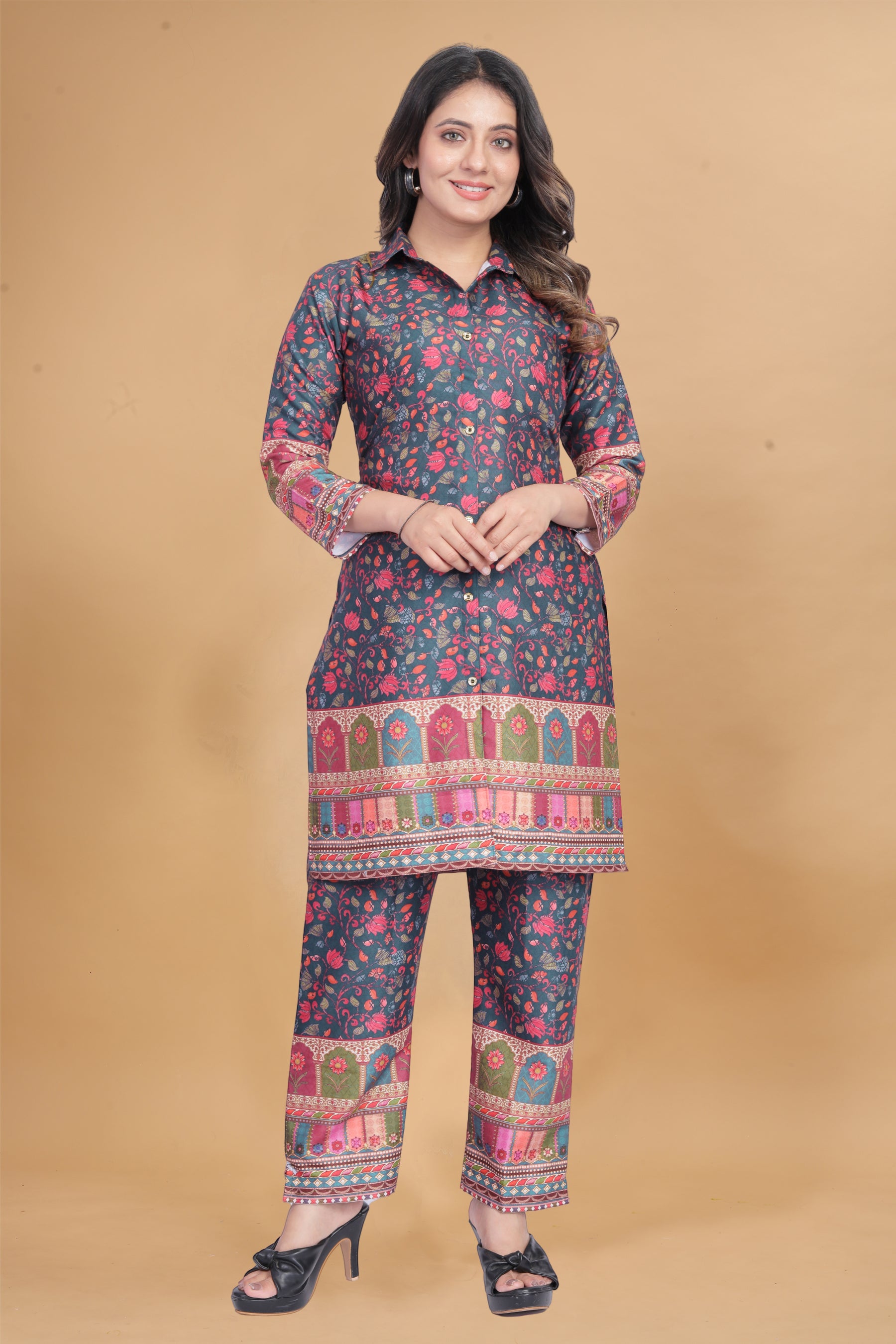 ILARAA Women's Floral Printed Cotton Rayon Co-Ord Set | Premium 2 Piece Top & Pant Set | Casual & Office Wear