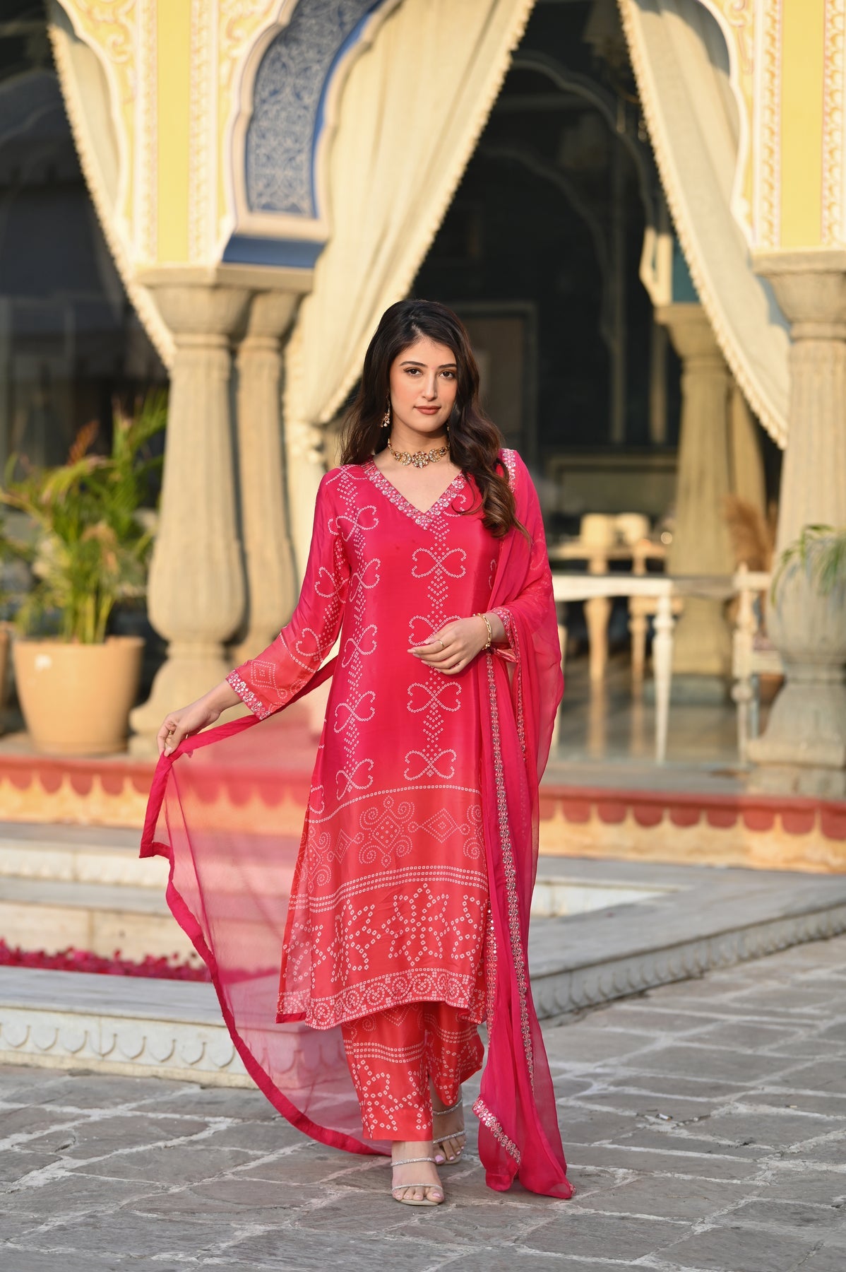 ILARAA Women's Soft Chinnon Silk Printed & Embroidered Kurta Pant Set with Nazmeen Dupatta | Premium Ethnic Wear