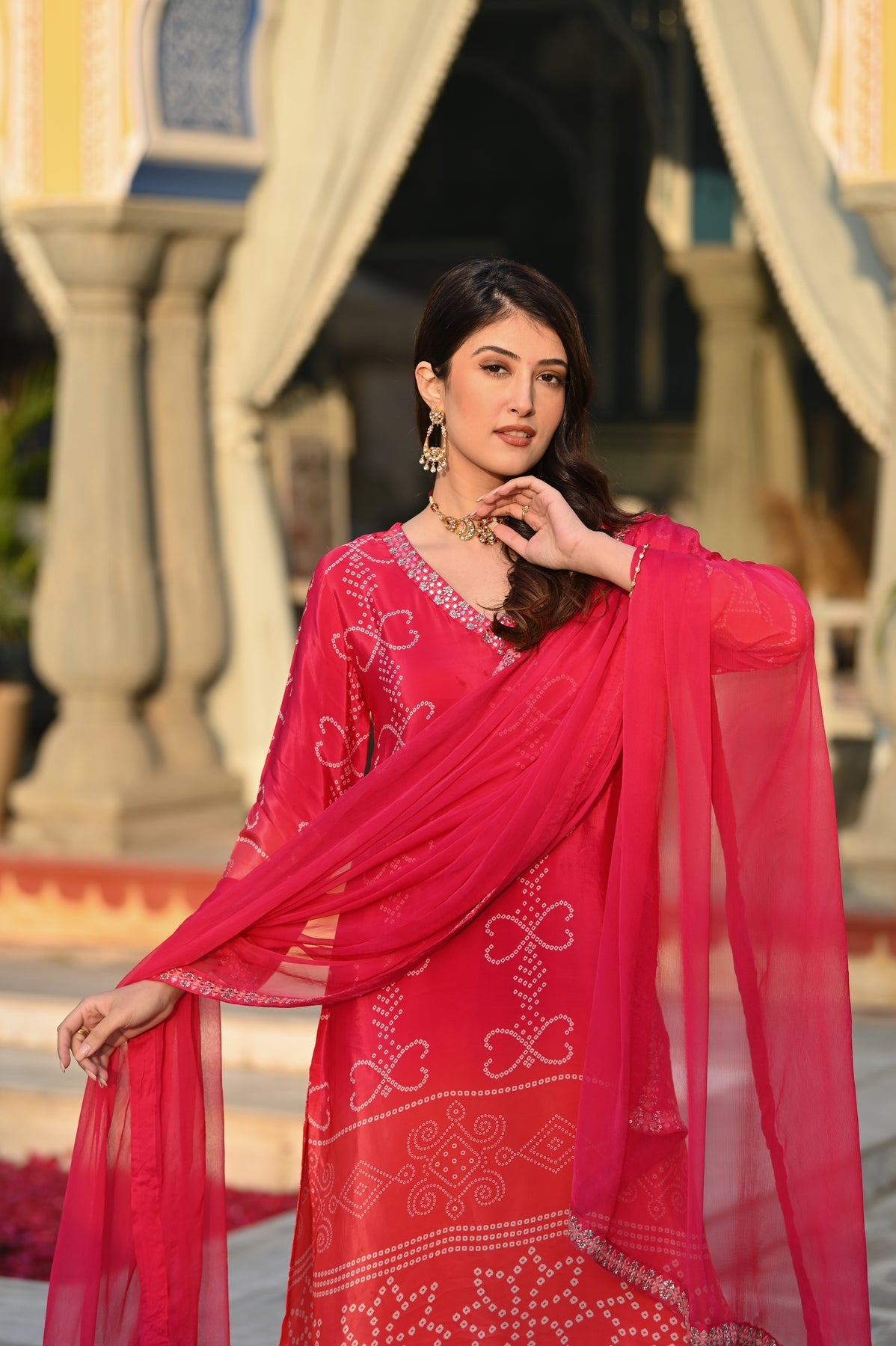 ILARAA Women's Soft Chinnon Silk Printed & Embroidered Kurta Pant Set with Nazmeen Dupatta | Premium Ethnic Wear