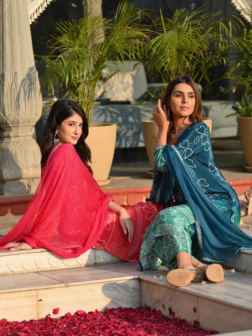 ILARAA Women's Soft Chinnon Silk Printed & Embroidered Kurta Pant Set with Nazmeen Dupatta | Premium Ethnic Wear