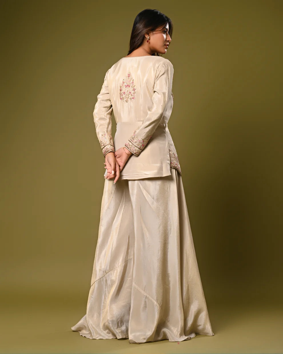 Elegant Dark Green Embroidered Anarkali Gown with Pleated Flare