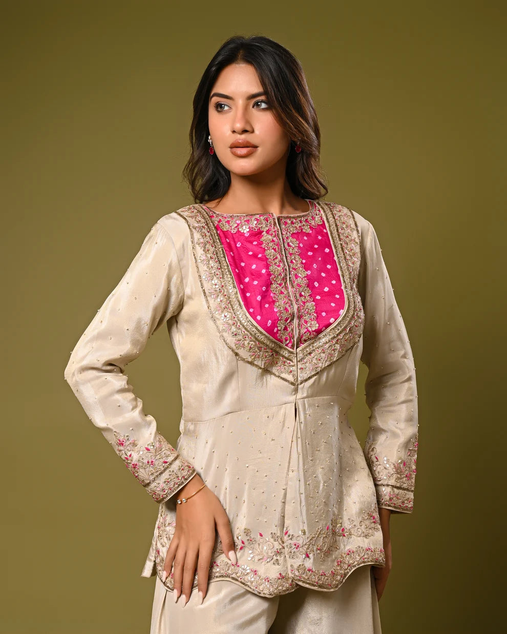 Elegant Dark Green Embroidered Anarkali Gown with Pleated Flare