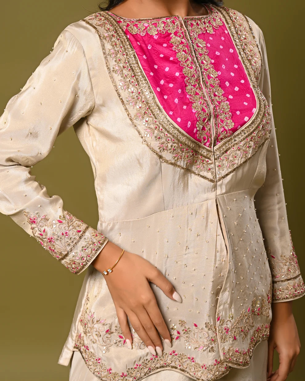 Elegant Dark Green Embroidered Anarkali Gown with Pleated Flare
