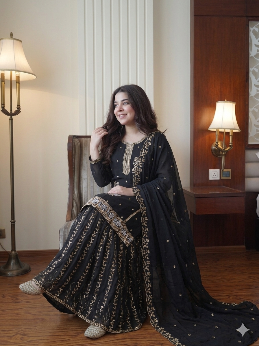 Designer Embroidered Sharara Suit Set with Dupatta | Festive Ethnic Wear