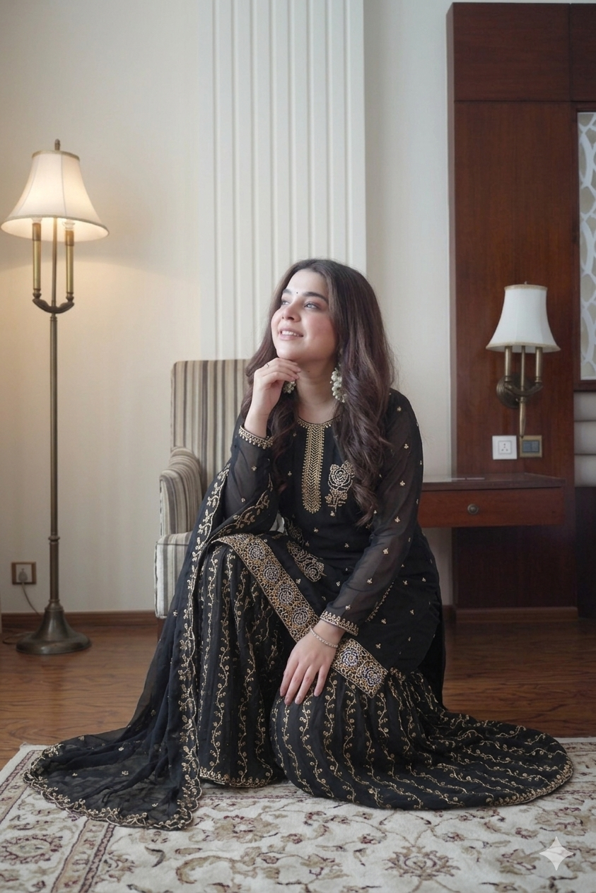 Designer Embroidered Sharara Suit Set with Dupatta | Festive Ethnic Wear
