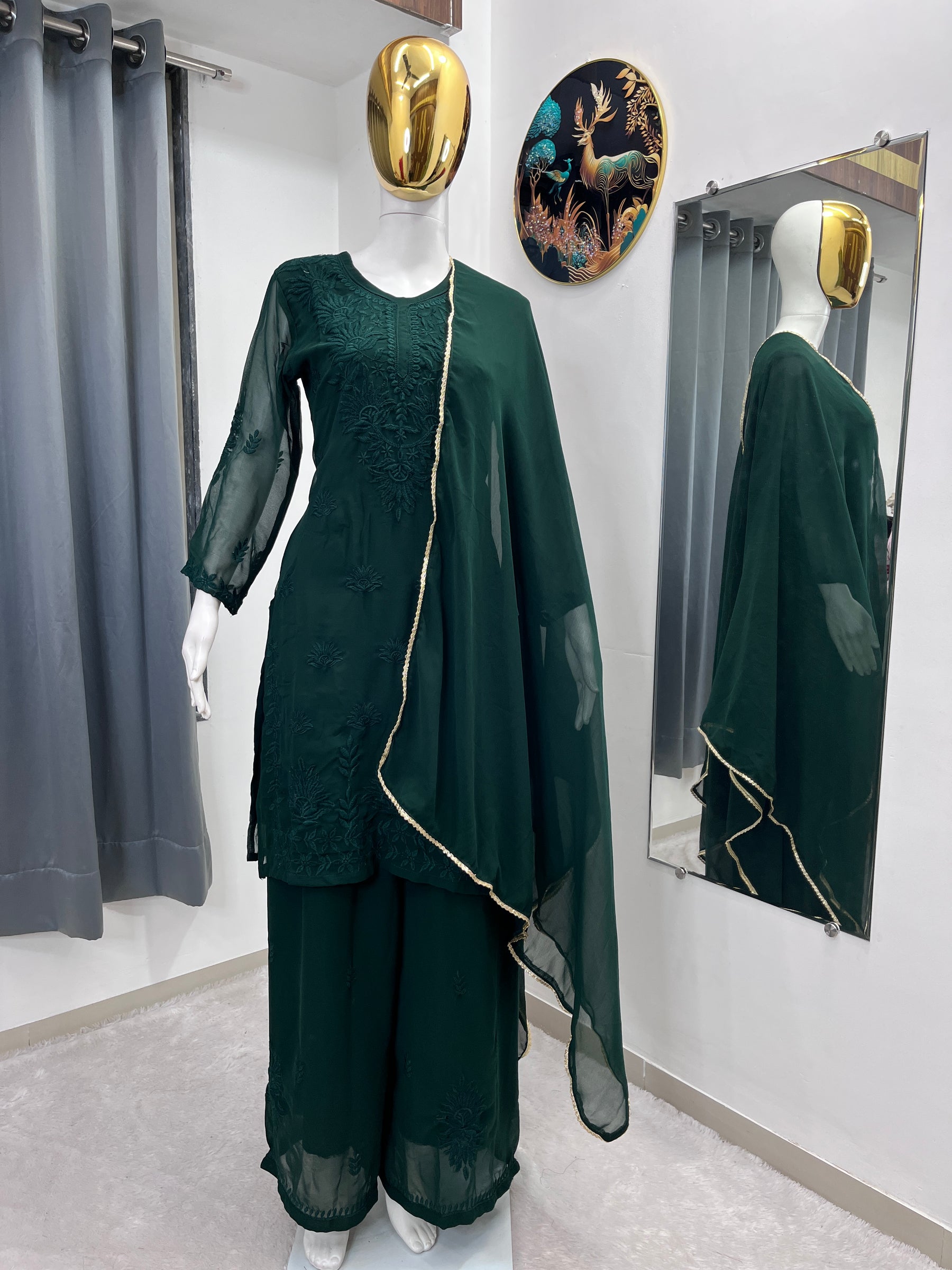Designer Pure Muslin Embroidered 3 Piece Suit Set with Dupatta