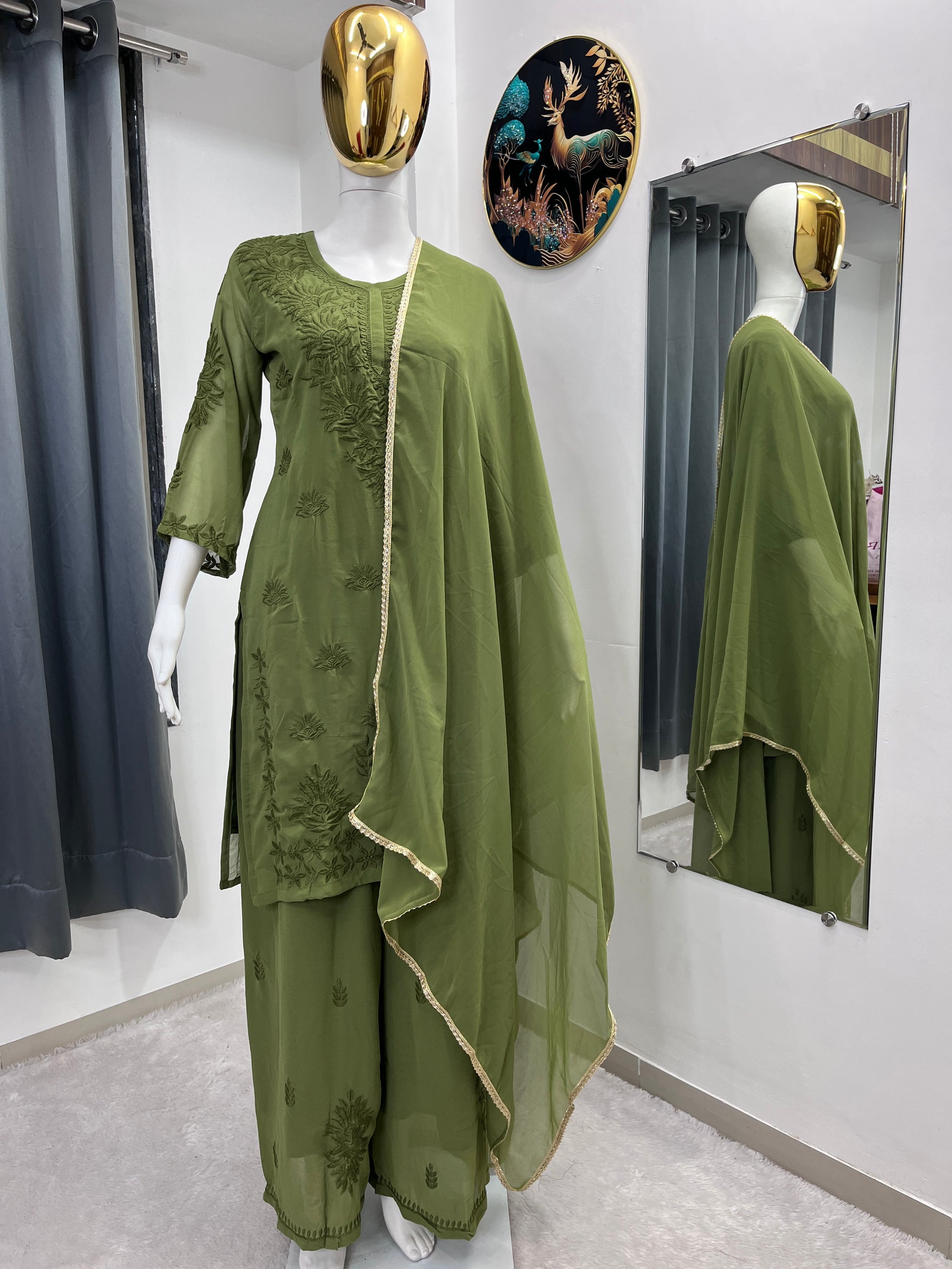 Designer Pure Muslin Embroidered 3 Piece Suit Set with Dupatta