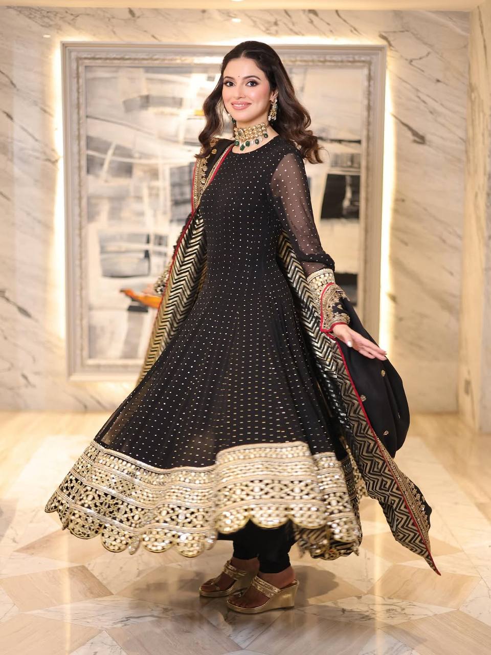 Premium Black Anarkali Suit Set with Embroidered Border & Dupatta | 3 Piece Ethnic Wear