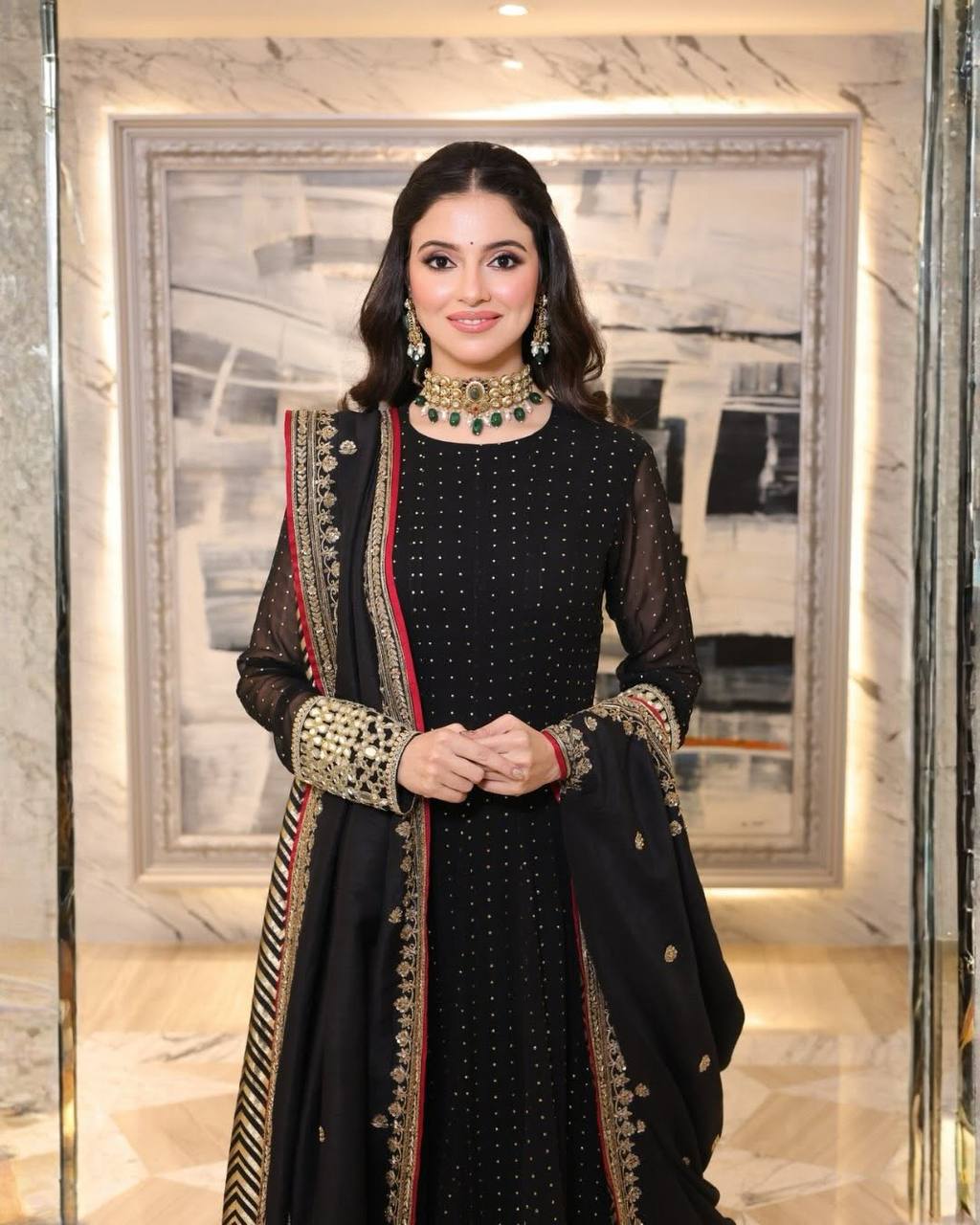 Premium Black Anarkali Suit Set with Embroidered Border & Dupatta | 3 Piece Ethnic Wear