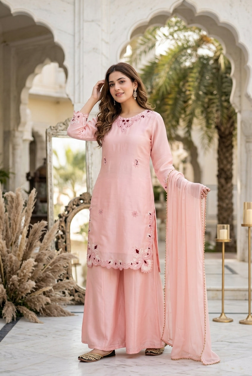 Heavy Embroidery Work Pink Pakistani Suit Set | 3 Piece Salwar Suit with Dupatta