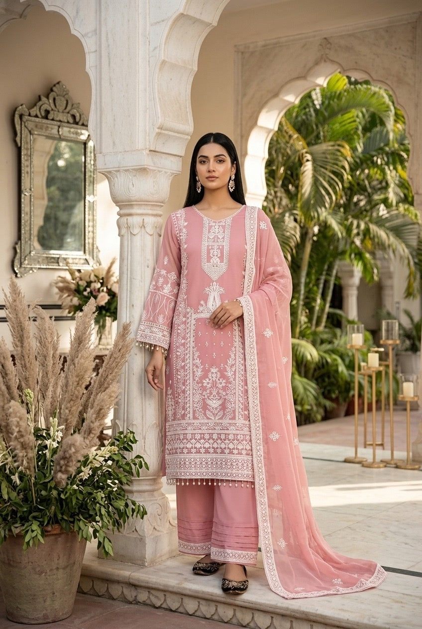 Designer heavy embroidery Chine sequence work 3 piece suit set with faux georgette top, palazzo and dupatta