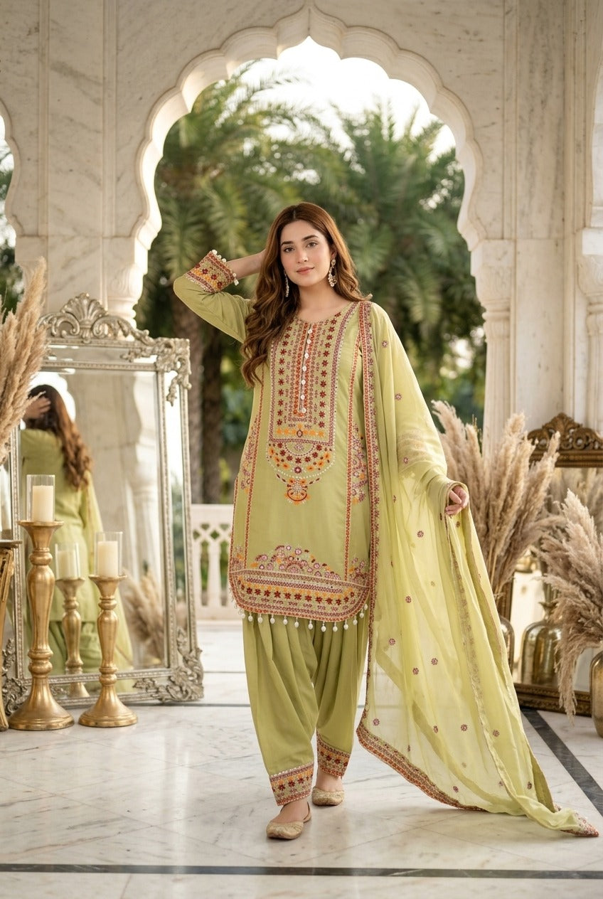 Designer Embroidered Pakistani 3 Piece Suit Set with Dupatta