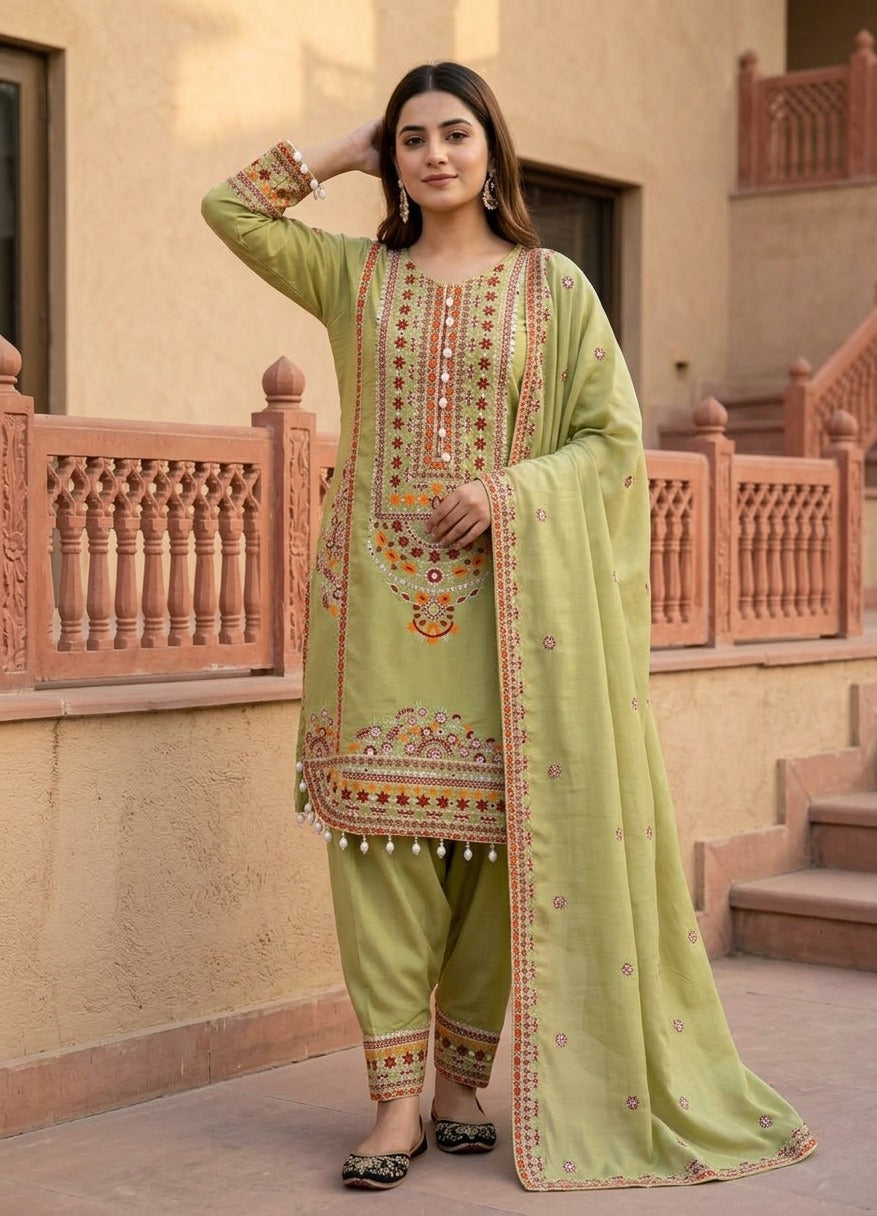 Designer Embroidered Pakistani 3 Piece Suit Set with Dupatta