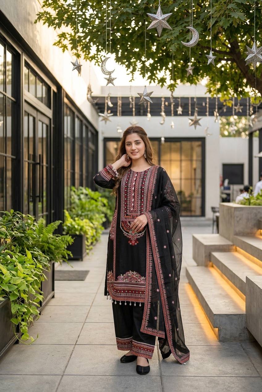 Designer Embroidered Pakistani 3 Piece Suit Set with Dupatta