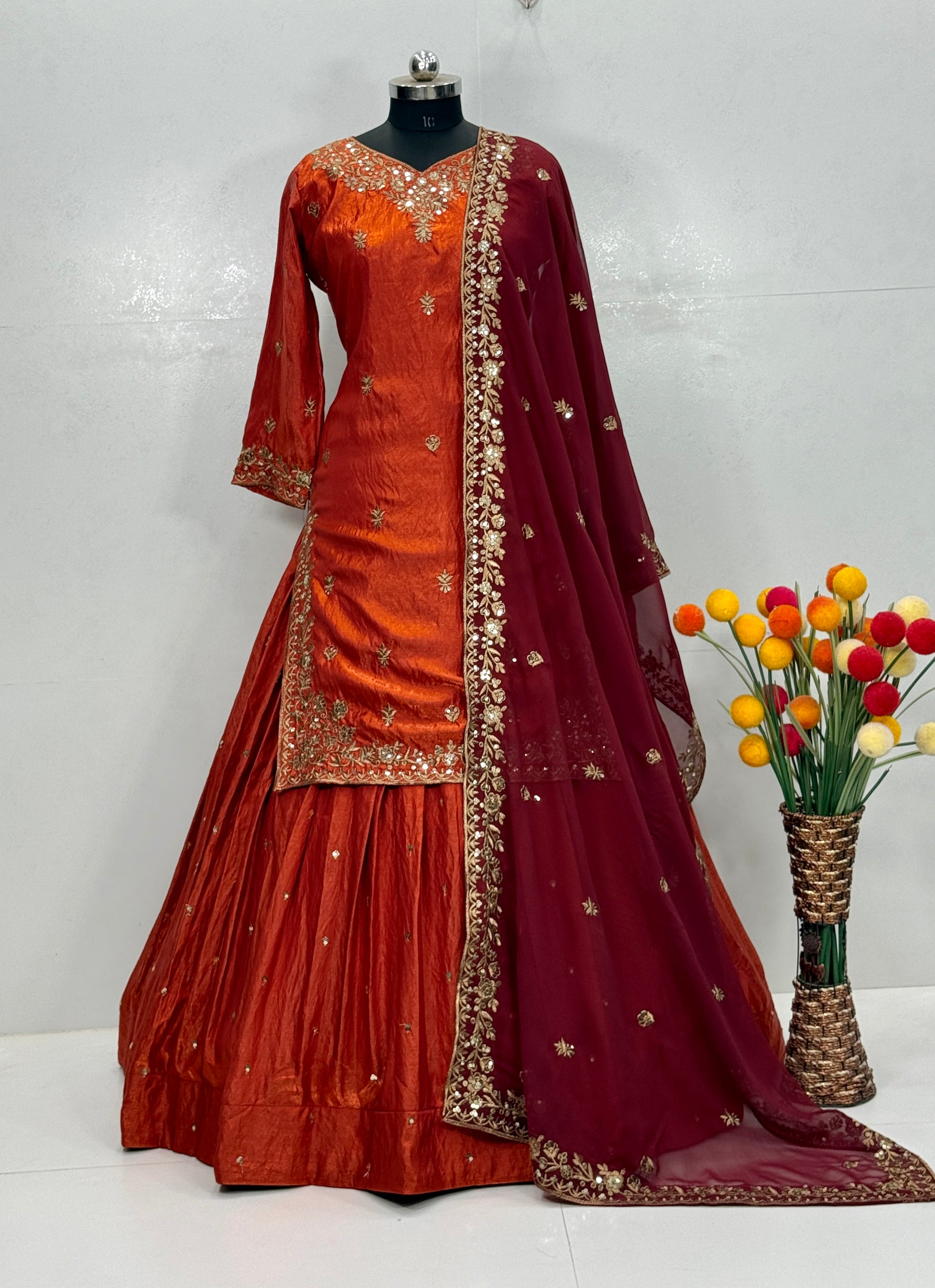 Designer Embroidered Kurta Sharara With Dupatta Set For Women | Festive Ethnic Wear