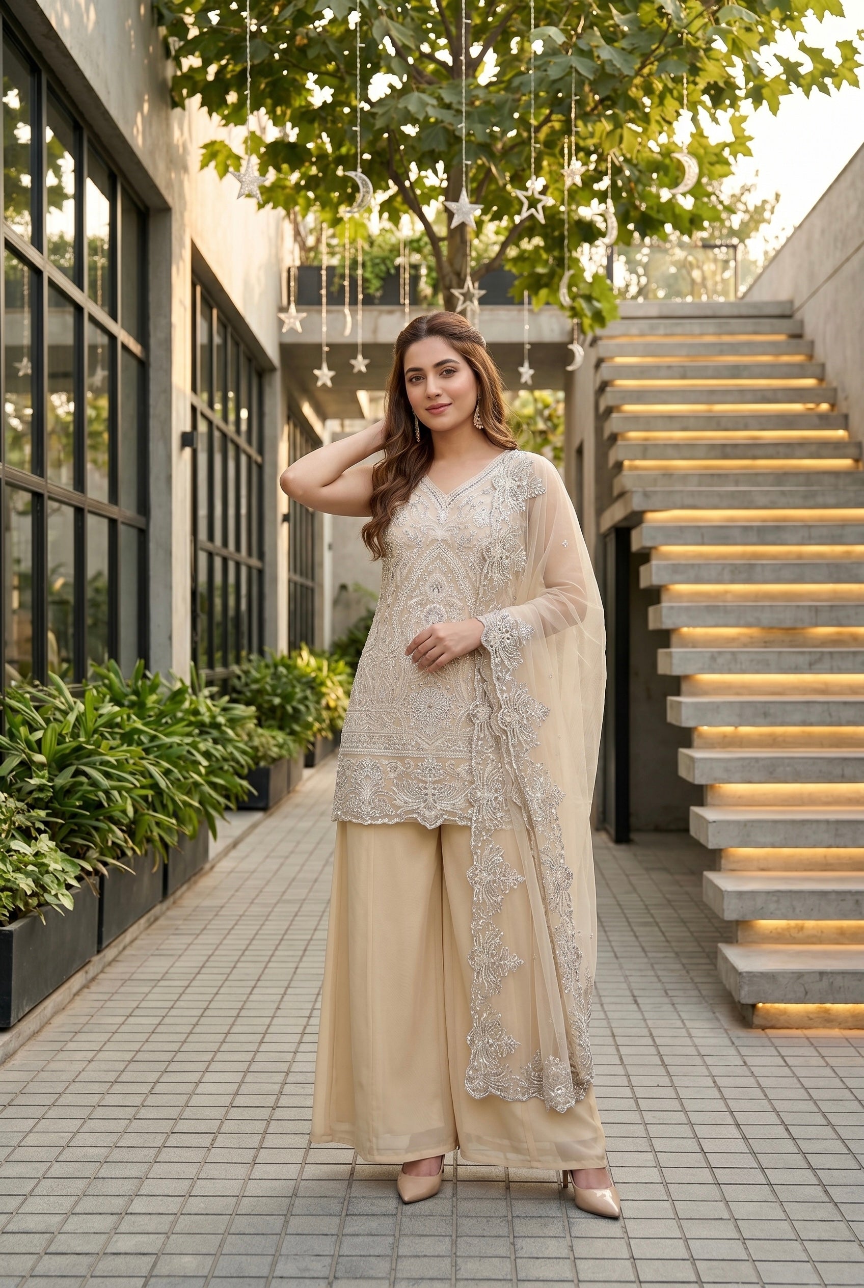 Designer Heavy Embroidered Kurta Palazzo & Dupatta Set for Women