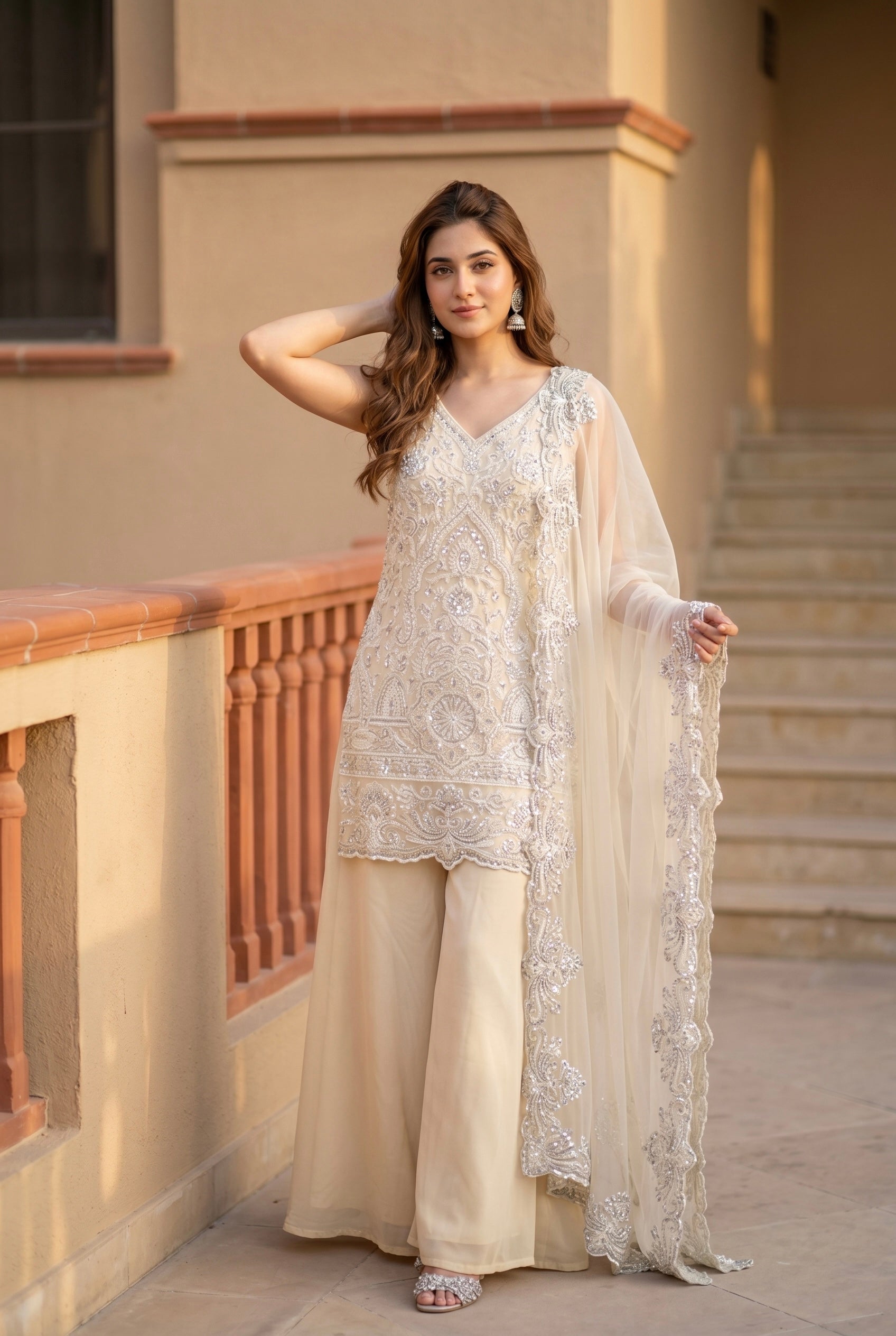 Designer Heavy Embroidered Kurta Palazzo & Dupatta Set for Women