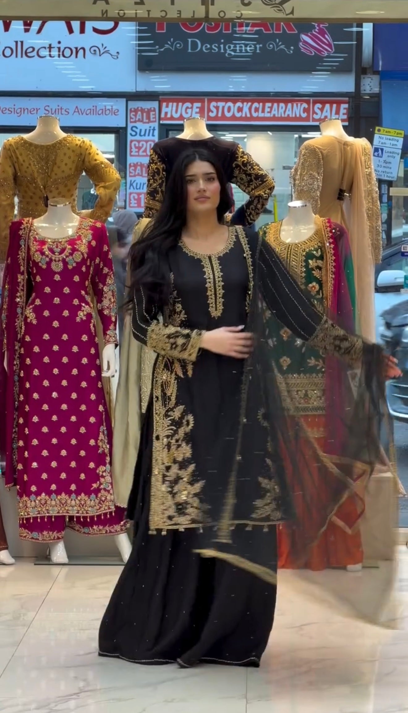 Luxury Brown Embroidered Pakistani Salwar Kameez Suit with Organza Dupatta for Women