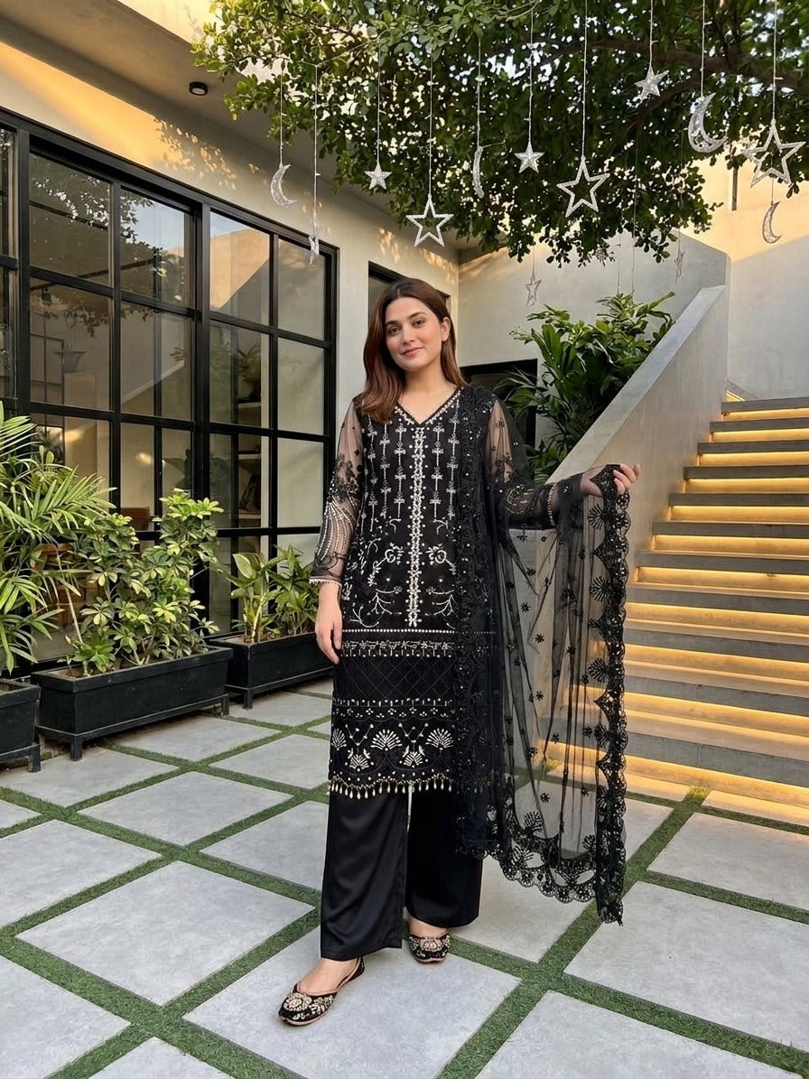 Luxury Embroidered Pakistani 3-Piece Suit with Sheer Dupatta