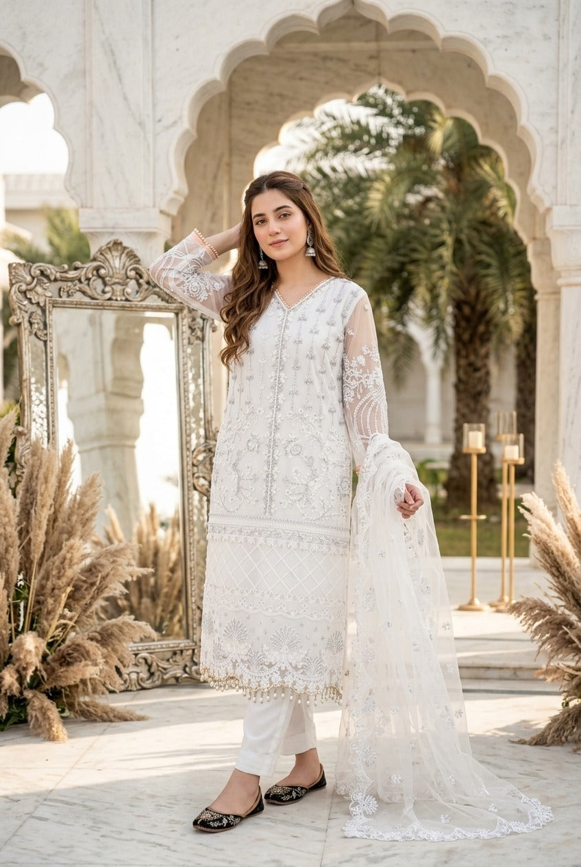 Luxury Embroidered Pakistani 3-Piece Suit with Sheer Dupatta