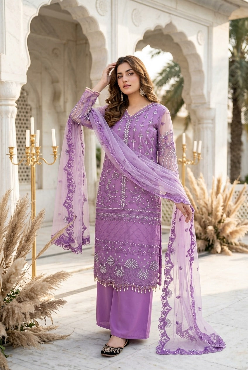 Luxury Embroidered Pakistani 3-Piece Suit with Sheer Dupatta