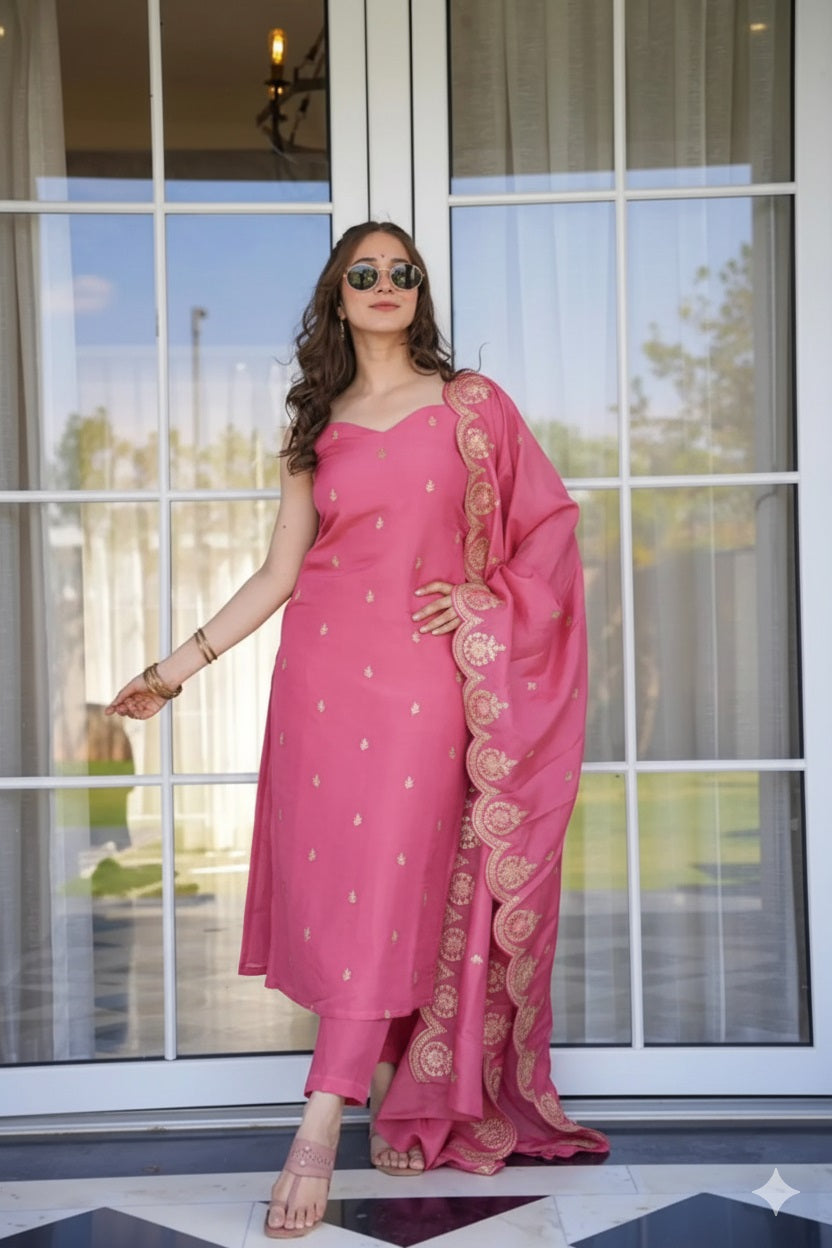 Women’s Embroidered Kurta Pant Dupatta Set | Elegant 3 Piece Ethnic Suit