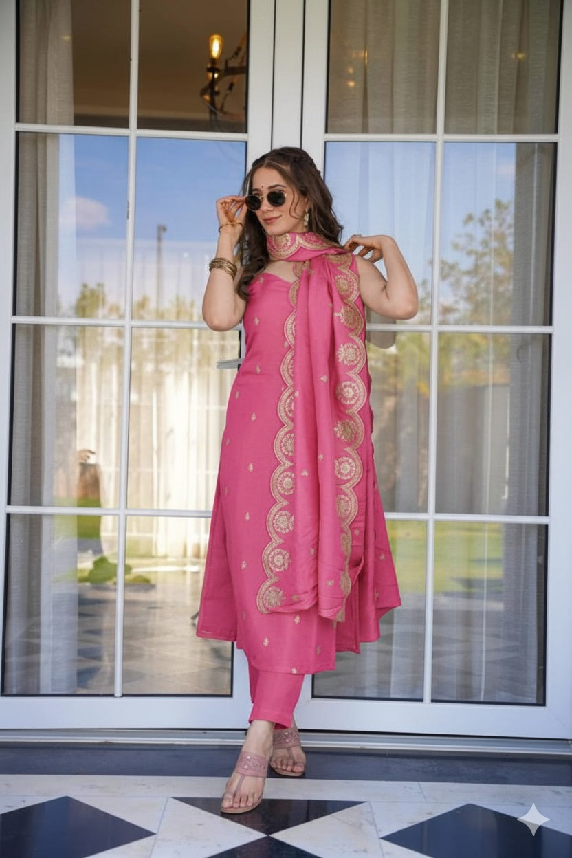Women’s Embroidered Kurta Pant Dupatta Set | Elegant 3 Piece Ethnic Suit