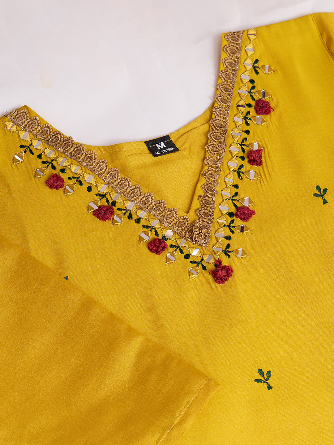 ILARAA Women's Mustard Yellow Embroidered Soft Rayon Slub Kurta Pant Set with Chanderi Cotton Dupatta | Premium Ethnic Wear