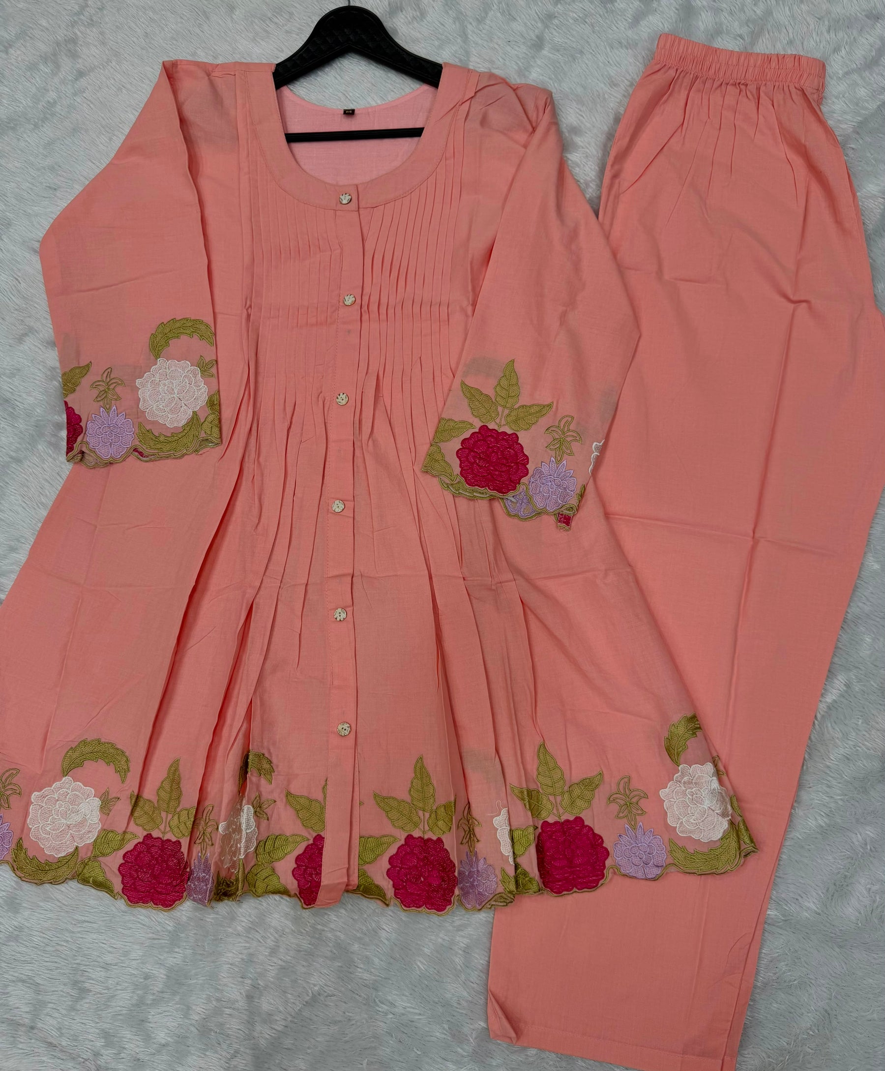 Premium Pink Floral Embroidered Kurta Palazzo Set for Women