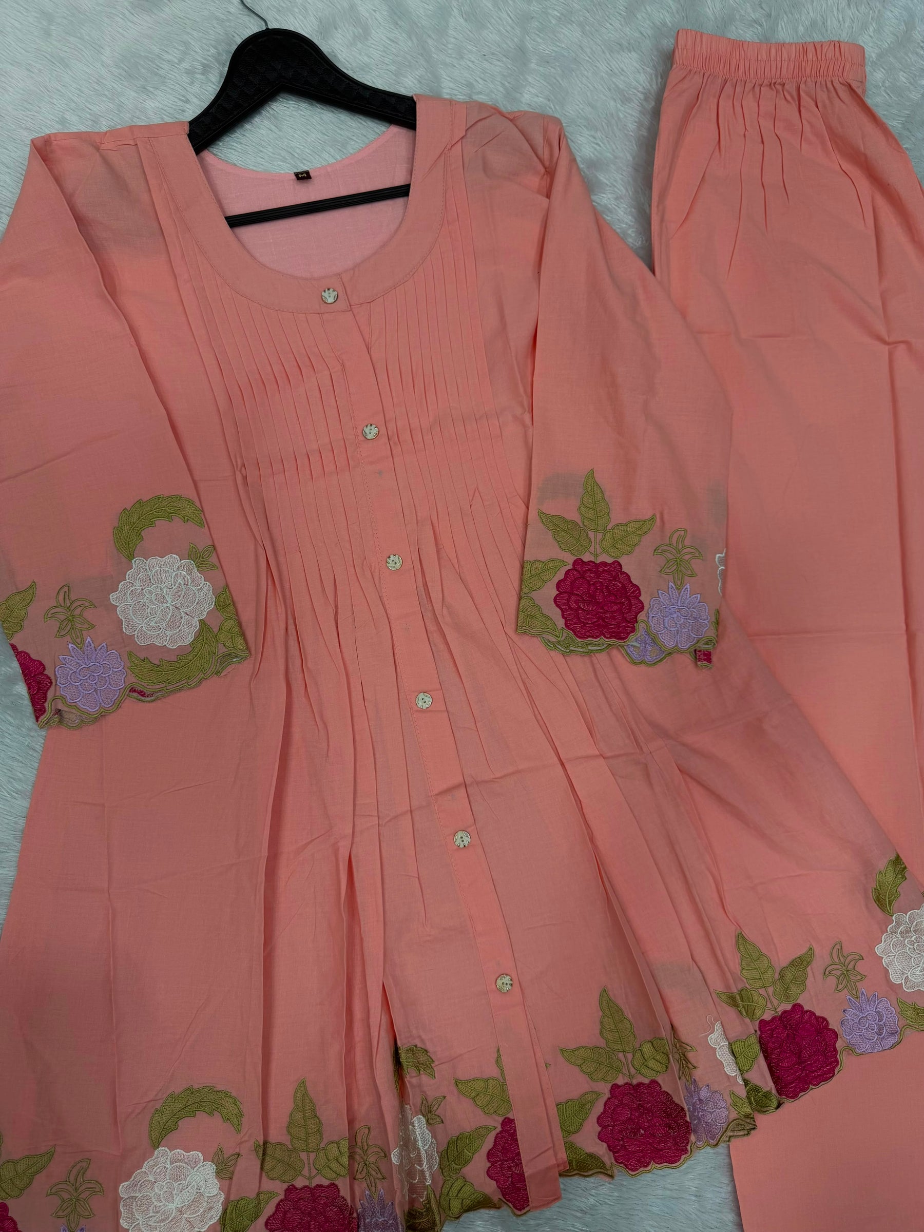 Premium Pink Floral Embroidered Kurta Palazzo Set for Women