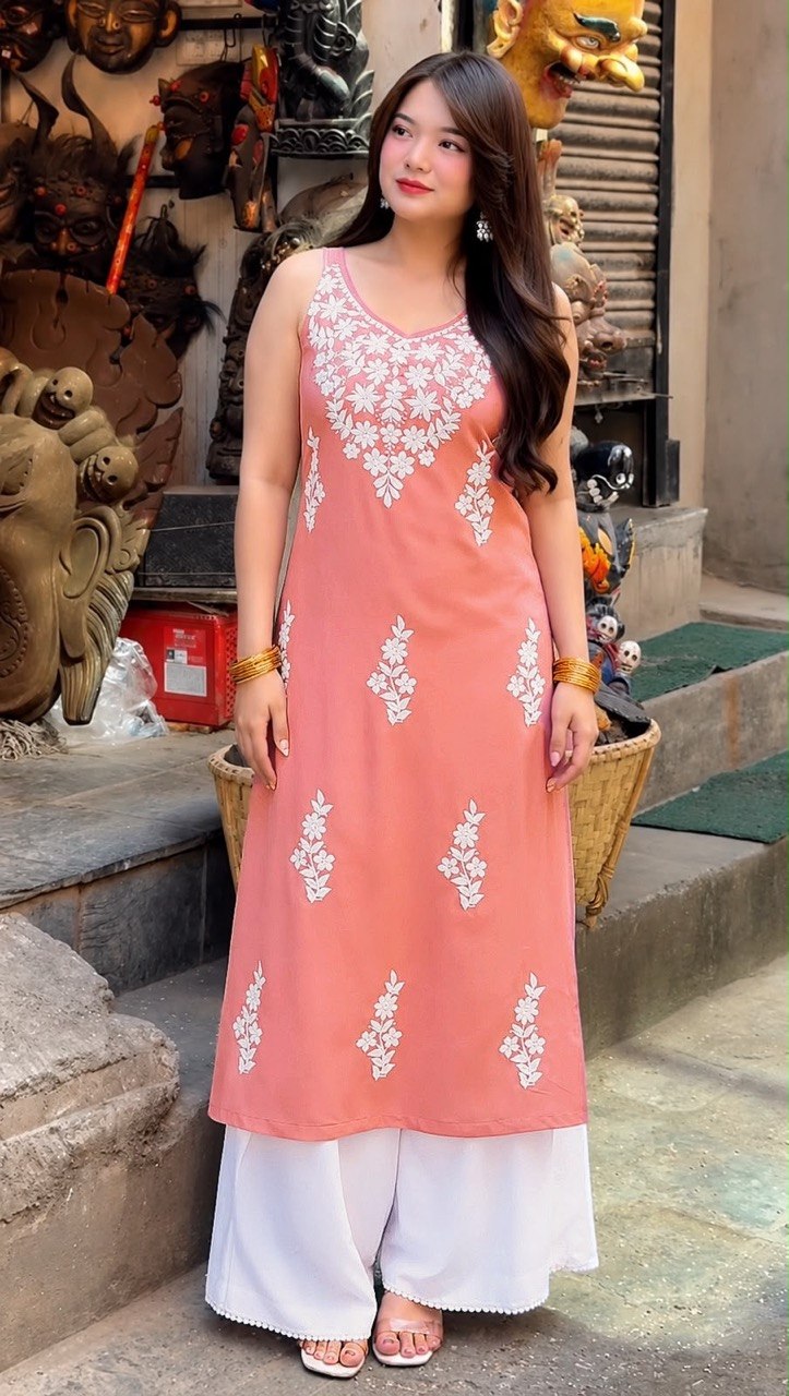 Embroidered Sleeveless Kurta with Palazzo Pants Set | Floral Ethnic Wear Set