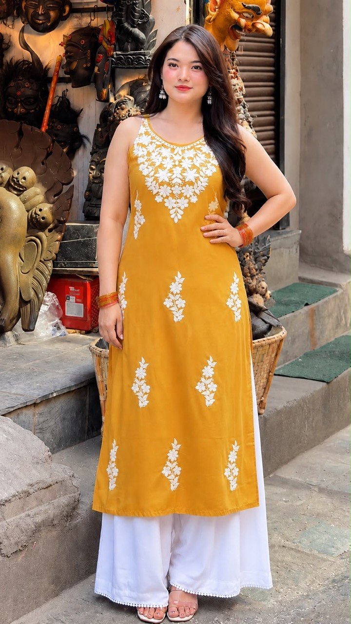 Embroidered Sleeveless Kurta with Palazzo Pants Set | Floral Ethnic Wear Set
