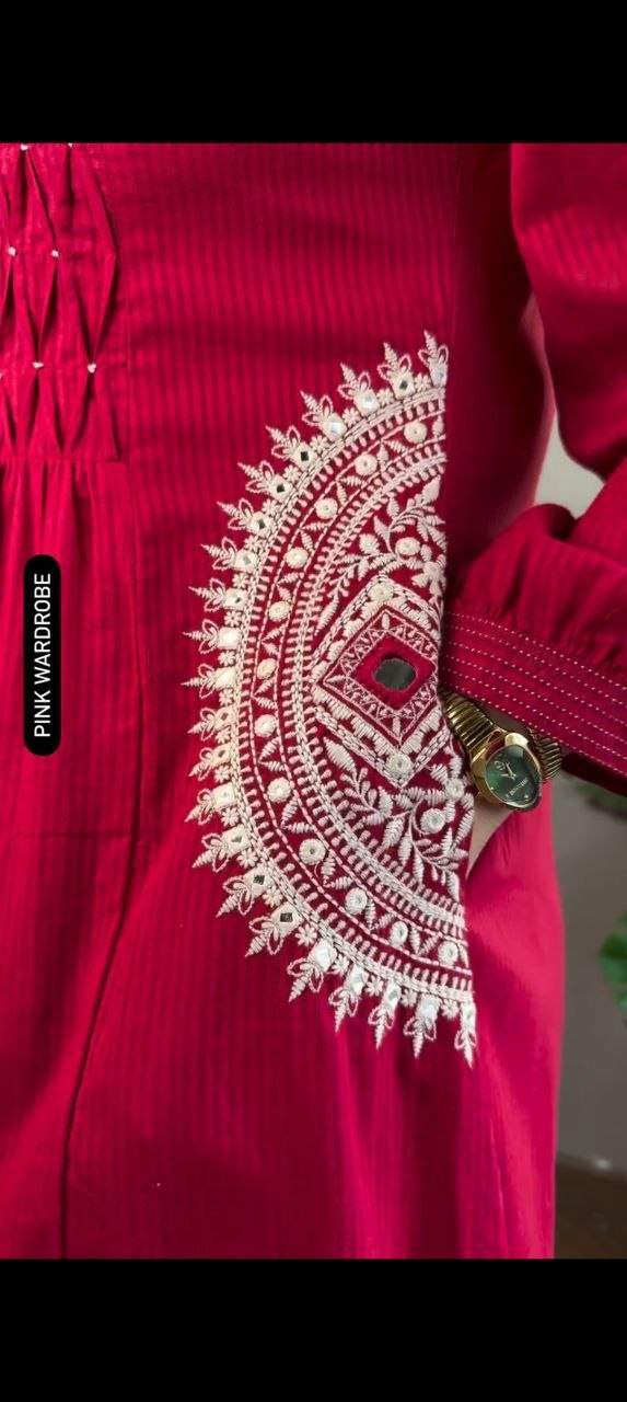 Pure Cotton 60x60 printed women’s suit set with handwork neckline, hand Buti work, matching pant, dupatta and bracelet