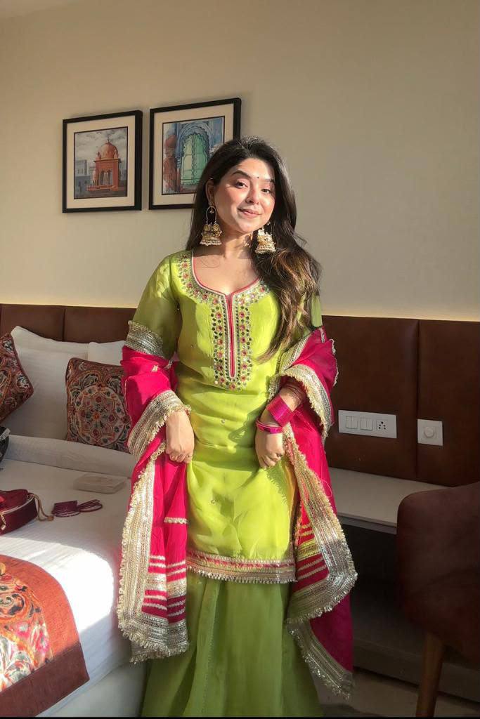 Designer Embroidered Pakistani Suit Set with Sharara & Dupatta